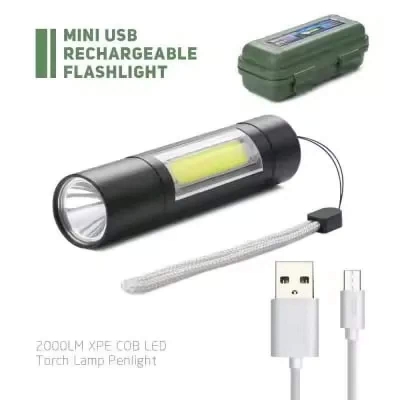 Picture of high powerful 2 LED COB Q5 Mini flashlight USB rechargeable Battery flash Torch Work light Torch Lamp for Hiking Camping fishing - Black