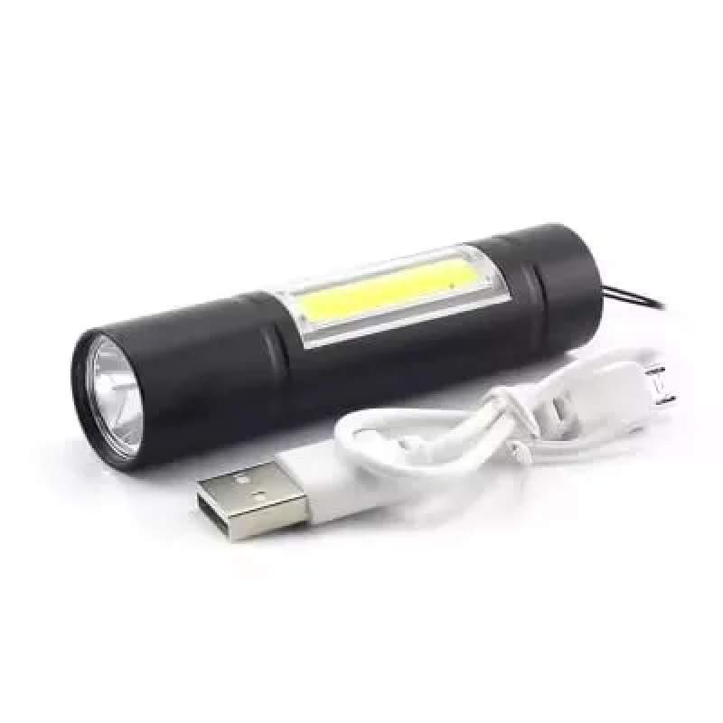 Picture of high powerful 2 LED COB Q5 Mini flashlight USB rechargeable Battery flash Torch Work light Torch Lamp for Hiking Camping fishing - Black