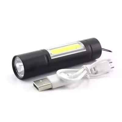 Picture of high powerful 2 LED COB Q5 Mini flashlight USB rechargeable Battery flash Torch Work light Torch Lamp for Hiking Camping fishing - Black