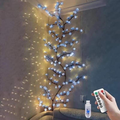 Picture of Blue Cherry Blossom LED Tree Branch Lights for Wall,8 Modes Cherry Blossom Lights with 144 LED,Remote,Timer,Cherry Blossom LED Vine Fairy Lights,Decorations for Bedroom,Wall Art,Christmas - Blue