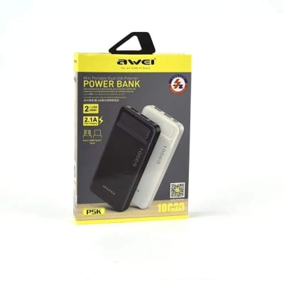 Picture of Awei P5k 10000mAh Portable Power Bank For Work Travel Samsung Huawei Xiaomi Vivo Oppo Mobile Phone Universal Dual USB Fast Charge Power Bank - Black