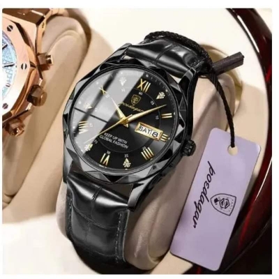 Picture of POEDAGAR Luxury Business Man Wristwatch: Waterproof, Luminous, Date Week Display, Quartz Leather Men's Watch - Black