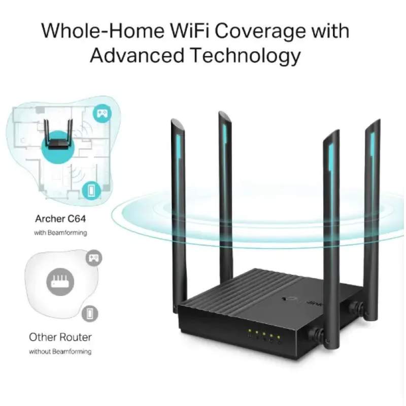 Picture of TP-Link Archer C64 AC1200 Dual-Band Gigabit WiFi Router - Black