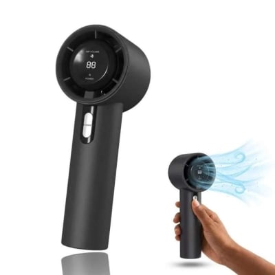 Picture of Rechargeable Handheld Turbo Fan 13000 RPM 100 Speeds USB Portable Cooler with Lanyard Black Indoor Outdoor Use