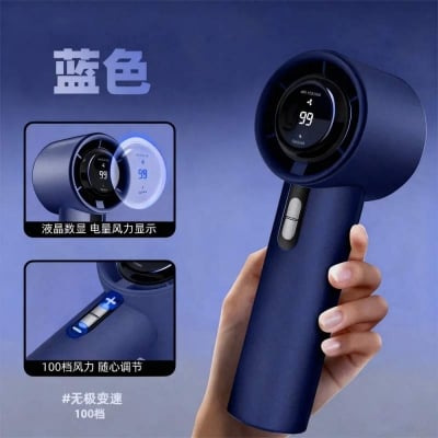 Picture of Rechargeable Handheld Turbo Fan 13000 RPM 100 Speeds USB Portable Cooler with Lanyard Black Indoor Outdoor Use