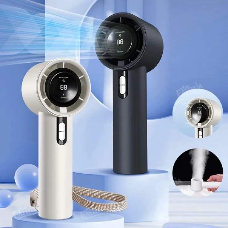 Picture of Rechargeable Handheld Turbo Fan 13000 RPM 100 Speeds USB Portable Cooler with Lanyard Black Indoor Outdoor Use