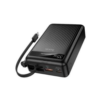 Picture of Hoco MMJ-04 20000mAh 35W PD Fast Charging Power Bank with Built-in Type-C Cable - Black