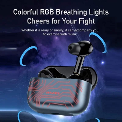 Picture of Awei T29 Pro True Wireless Games Earbuds With Dynamic Color Changing Charging Case - Multicolor