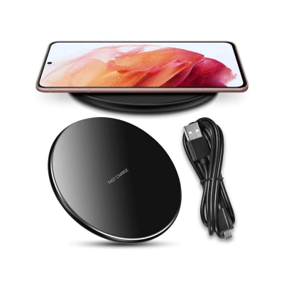 Picture of Desktop Round Design Wireless Quick Charging Type B Port Portable High Speed Multifunctional Intelligent Wireless Charger - Black