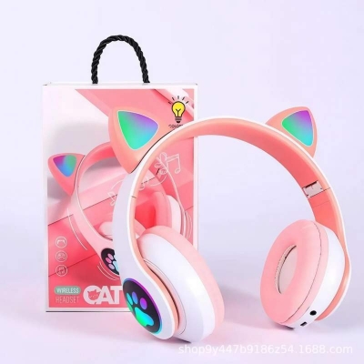 Picture of Cat Ears Headphones Flash Light Wireless With MIC Control LED Kid Girl Stereo Cute Music Helmet Bluetooth Phone Headset Earphone
