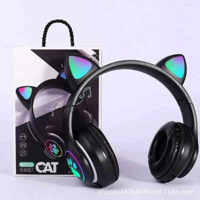 Picture of Cat Ears Headphones Flash Light Wireless With MIC Control LED Kid Girl Stereo Cute Music Helmet Bluetooth Phone Headset Earphone