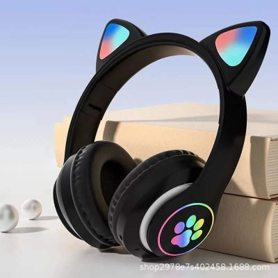 Picture of Cat Ears Headphones Flash Light Wireless With MIC Control LED Kid Girl Stereo Cute Music Helmet Bluetooth Phone Headset Earphone