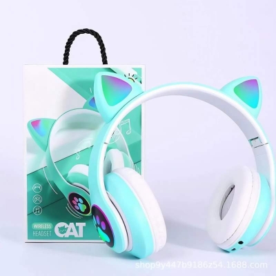 Picture of Cat Ears Headphones Flash Light Wireless With MIC Control LED Kid Girl Stereo Cute Music Helmet Bluetooth Phone Headset Earphone