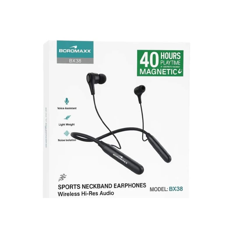 Picture of BOROMAXX BX38 Wireless Neckband 40H Backup 200MAH Battery Deep Bass | Noise Canceling Bluetooth Headset - Black