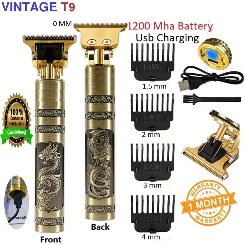 Picture of T9 Vintage USB C Type cable with Rechargeable Hair Trimmer metal body For Men and Women