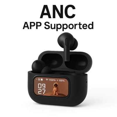 Picture of E9 Pro TWS Earbuds with Smart Touchscreen Display - ANC & ENC Bluetooth Wireless Headphone with App Control for Gaming and Music