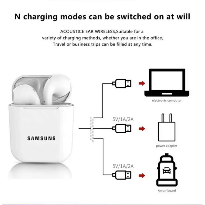Picture of FREE Shipping+ COD new Samsung color I12 TWS Bluetooth earphones wireless earplugs frosted feel TWS stereo touch control - White
