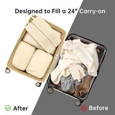 Picture of 6-Piece Compressible Packing Cubes Set Waterproof - Portable Travel Organizer Bags for Luggage/Suitcase with Handbag Accessory