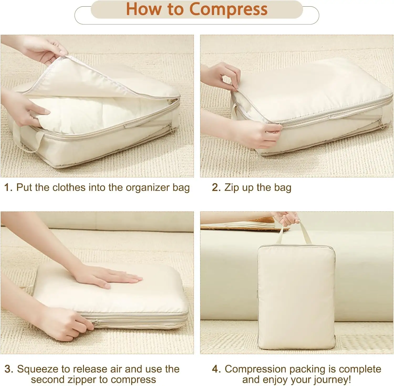 Picture of 6-Piece Compressible Packing Cubes Set Waterproof - Portable Travel Organizer Bags for Luggage/Suitcase with Handbag Accessory