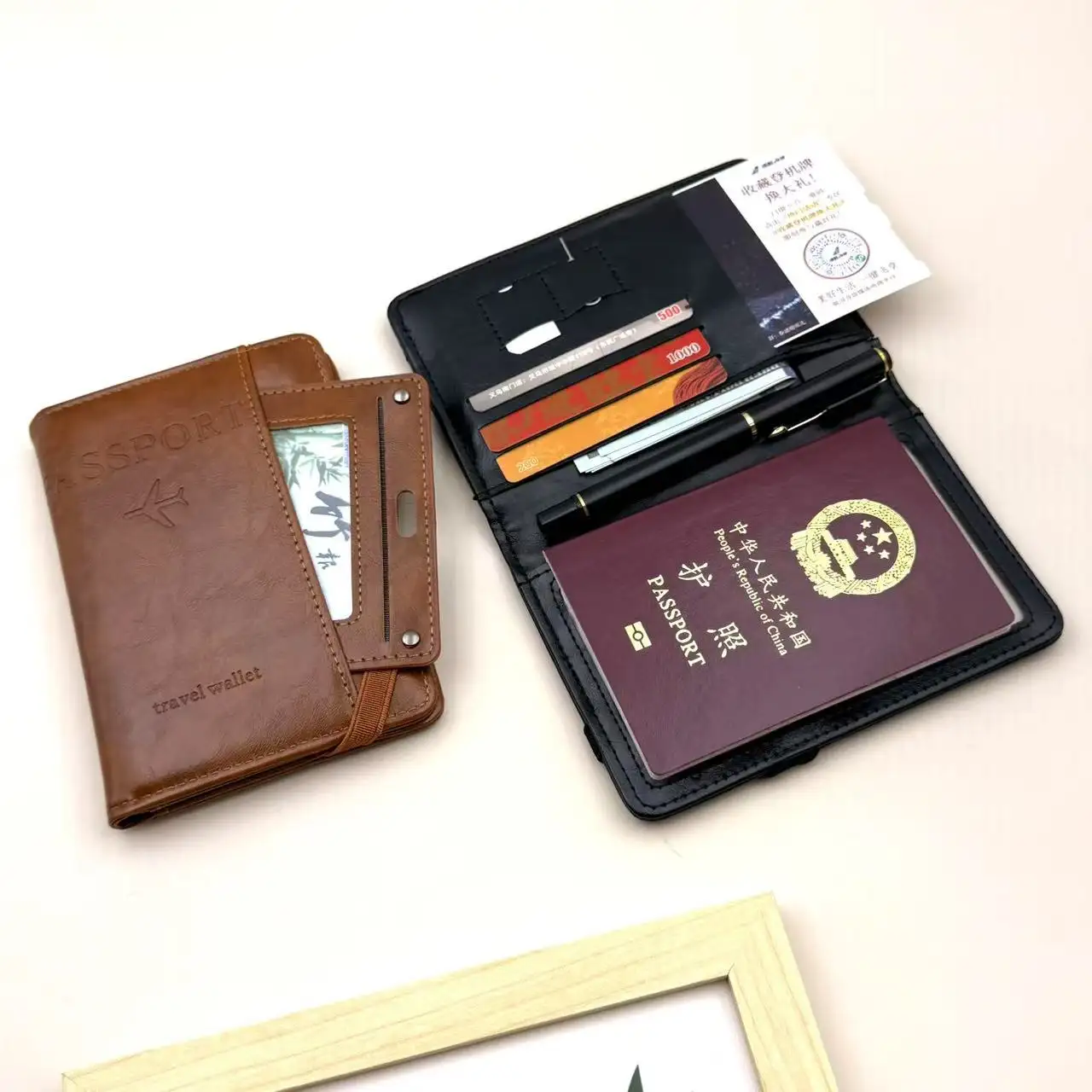 Picture of Passport Holder and Wallet in One, Anti-Theft, Anti-Degaussing, Multi-Functional Document and Card Storage Bag, Travel Ticket Holder, Portable Business and Travel Document Organizer, Essential Document Protection Cover for Going Abroad