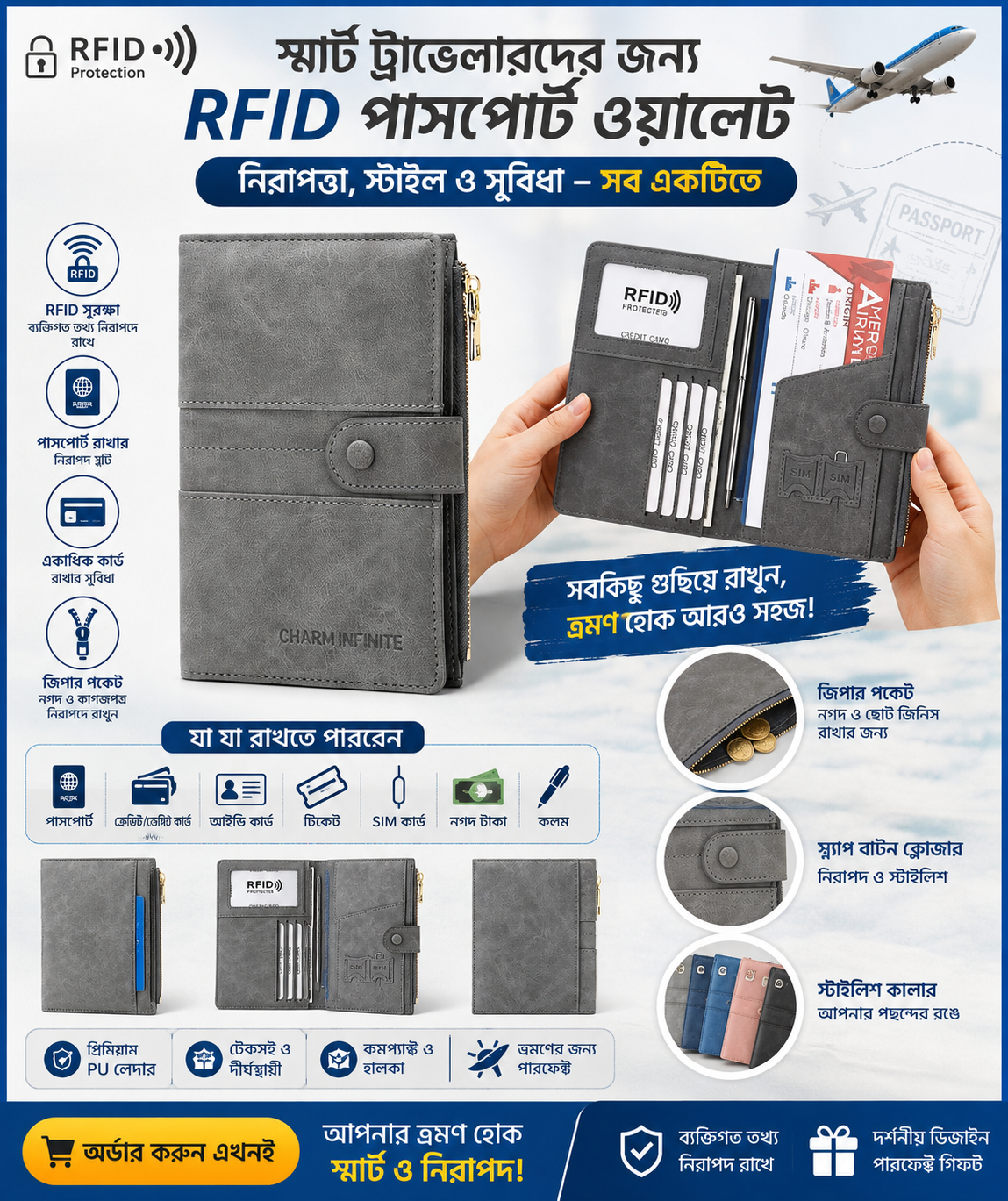 Picture of PU Leather Travel RFID Passport Bag Multi-functional SIM Card Passport Card Holder case