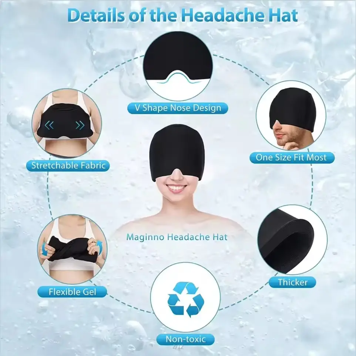Picture of Migraine Relief Hat headache hat Gel Hot Cold Therapy Ice Cap For Relieve Pain Ice Hat Eye Mask Stress Pressure Pain Relief