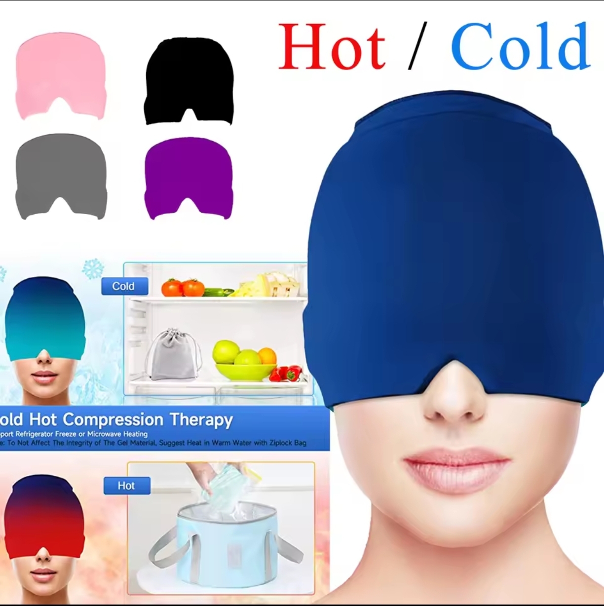 Picture of Migraine Relief Hat headache hat Gel Hot Cold Therapy Ice Cap For Relieve Pain Ice Hat Eye Mask Stress Pressure Pain Relief