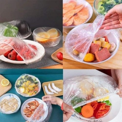 Picture of Colorful Disposable Food Cover Elastic Wrap Food Covers Fresh-keeping Lid Plate Kitchen Nylon Colorful Storage Bags - White