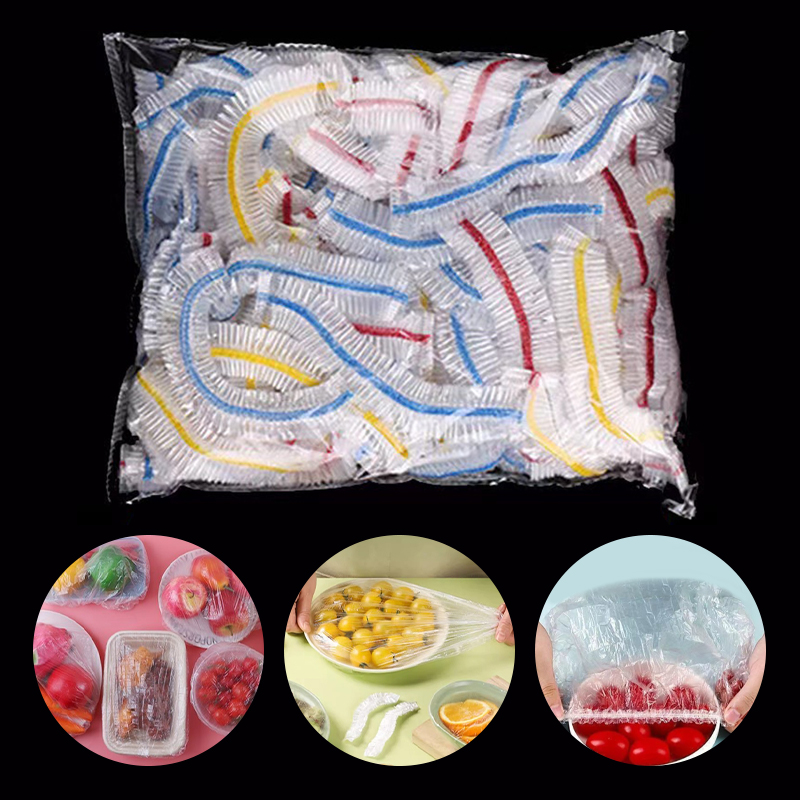 Picture of Colorful Disposable Food Cover Elastic Wrap Food Covers Fresh-keeping Lid Plate Kitchen Nylon Colorful Storage Bags - White