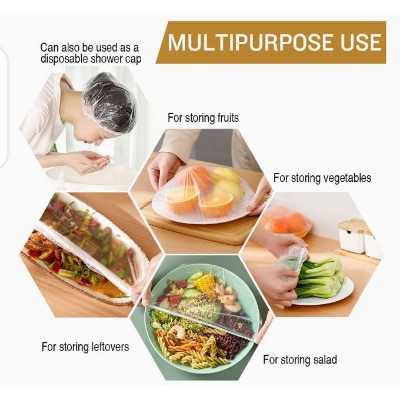 Picture of Colorful Disposable Food Cover Elastic Wrap Food Covers Fresh-keeping Lid Plate Kitchen Nylon Colorful Storage Bags - White