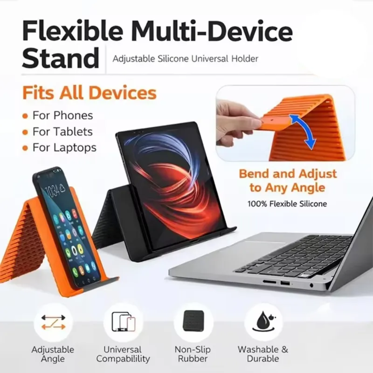 Picture of Flexible Folding Phone Tablet Laptop Universal ABS Silica Gel Stand Holder Built-in Charging Port Durable Creative Transforming