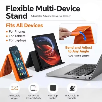 Picture of Flexible Folding Phone Tablet Laptop Universal ABS Silica Gel Stand Holder Built-in Charging Port Durable Creative Transforming
