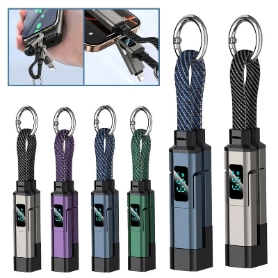 Picture of Portable Digital LED Screen Display Short Keychain 4-in-1 Nylon Jacket 6A Fast Charging Cable Multi-Functional Mobile Phone