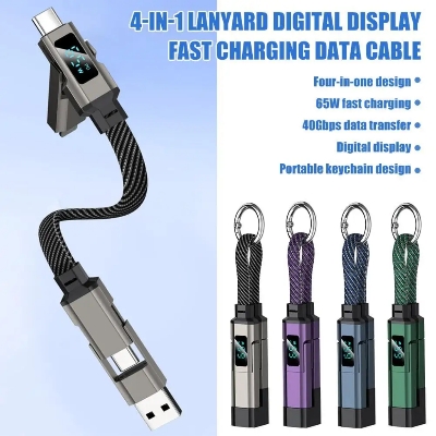 Picture of Portable Digital LED Screen Display Short Keychain 4-in-1 Nylon Jacket 6A Fast Charging Cable Multi-Functional Mobile Phone