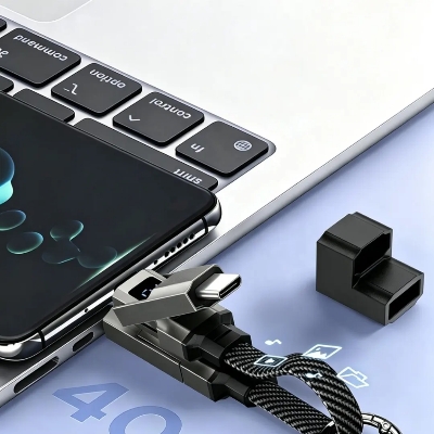 Picture of Portable Digital LED Screen Display Short Keychain 4-in-1 Nylon Jacket 6A Fast Charging Cable Multi-Functional Mobile Phone