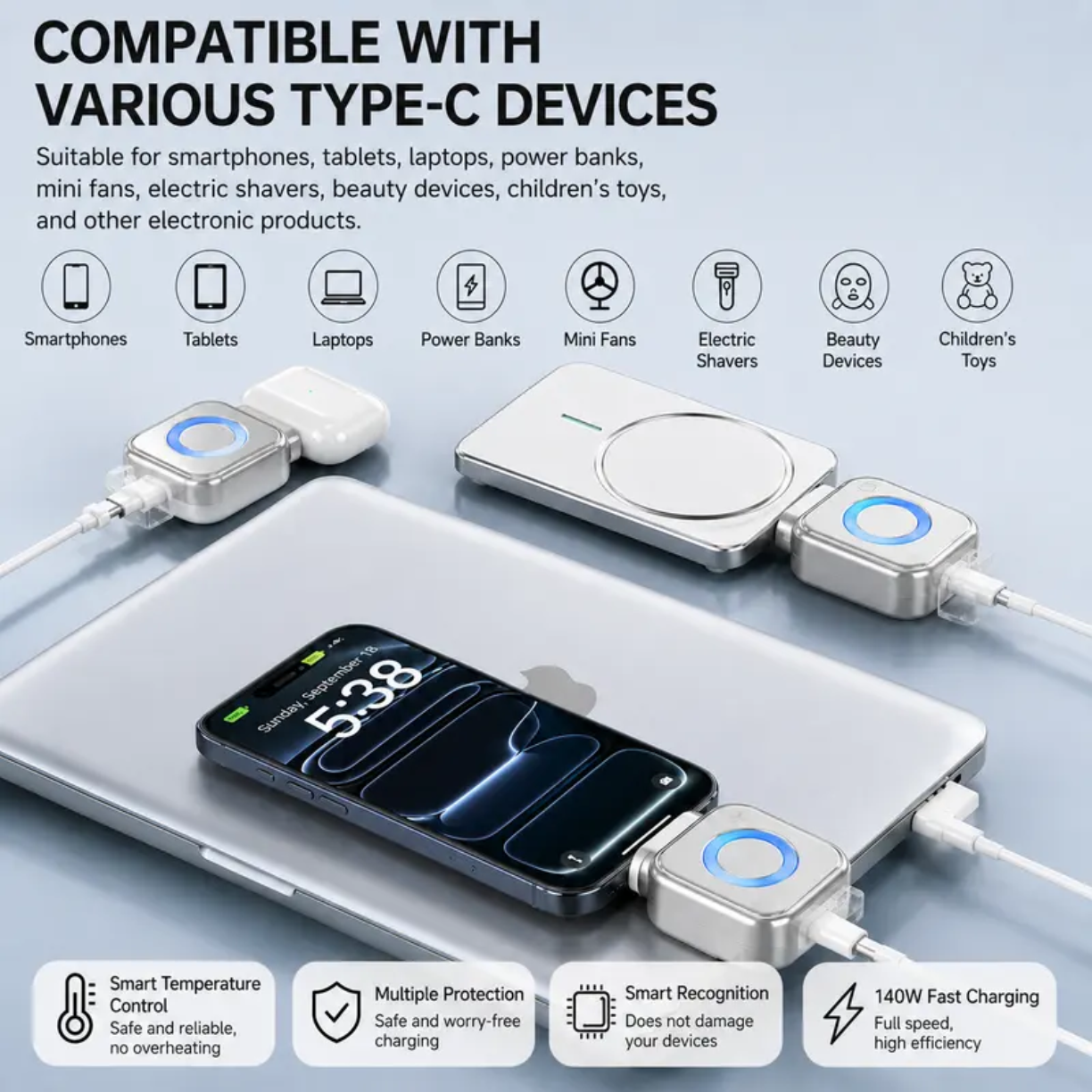 Picture of Fast Charging Adapter Smart Autos Power Off Fast Charging Adapter in Stock Mobile Charger Type C and lighting port Charger - Type C