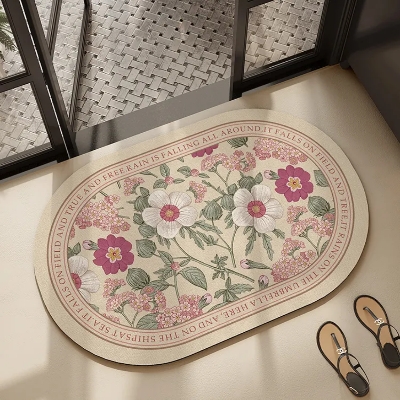 Picture of Non-Slip Water Absorbent Bathroom Rug, Semi-Circle Vintage Moroccan Style Mat Easy Clean Quick Dry Floor Mat