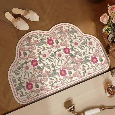 Picture of Non-Slip Water Absorbent Bathroom Rug, Semi-Circle Vintage Moroccan Style Mat Easy Clean Quick Dry Floor Mat
