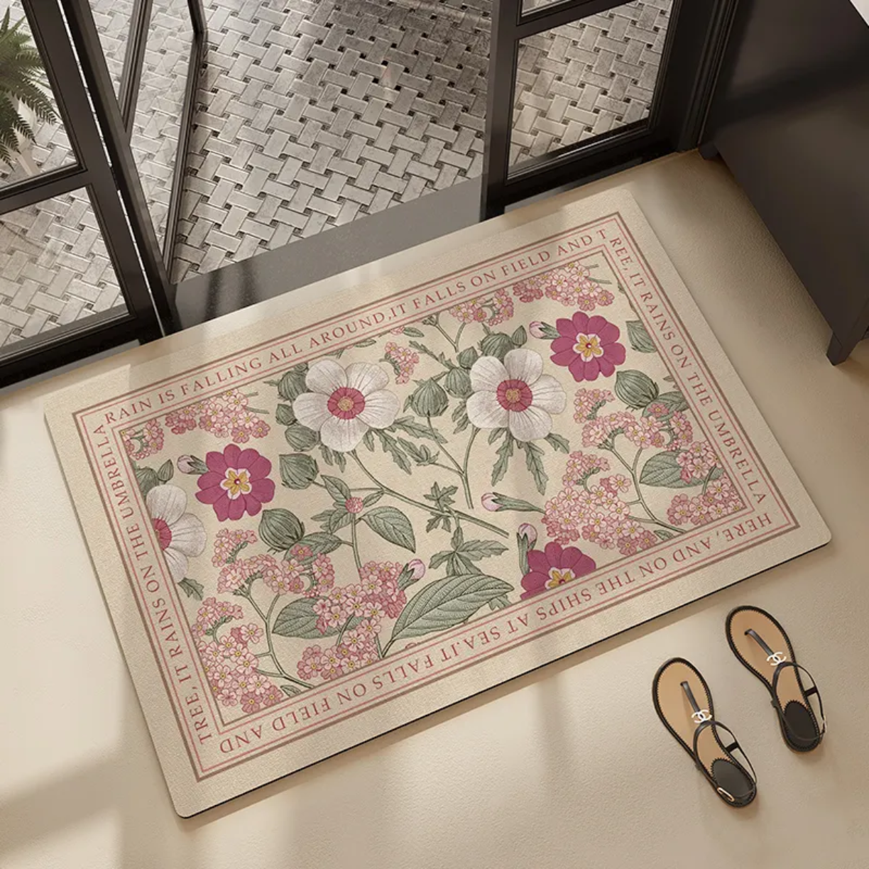 Picture of Non-Slip Water Absorbent Bathroom Rug, Semi-Circle Vintage Moroccan Style Mat Easy Clean Quick Dry Floor Mat