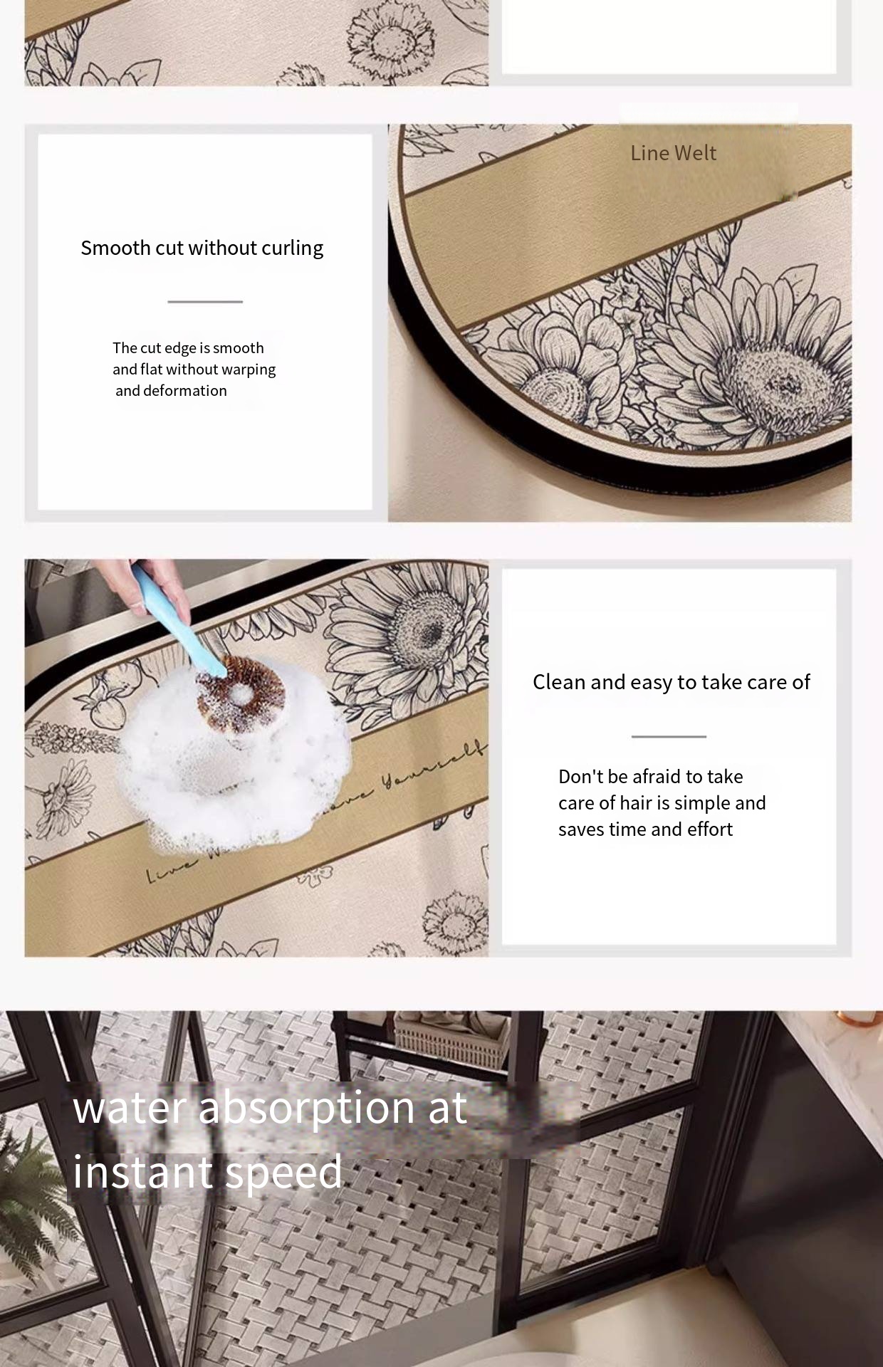 Picture of Non-Slip Water Absorbent Bathroom Rug, Semi-Circle Vintage Moroccan Style Mat Easy Clean Quick Dry Floor Mat