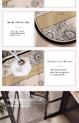 Picture of Non-Slip Water Absorbent Bathroom Rug, Semi-Circle Vintage Moroccan Style Mat Easy Clean Quick Dry Floor Mat