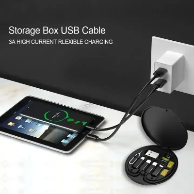 Picture of 5 in 1 Multi USB C Charging Cable with Lighting Micro-USB USB-cConverter Adapter and Slim Card Slot Multi Cable Organizer Box - Black