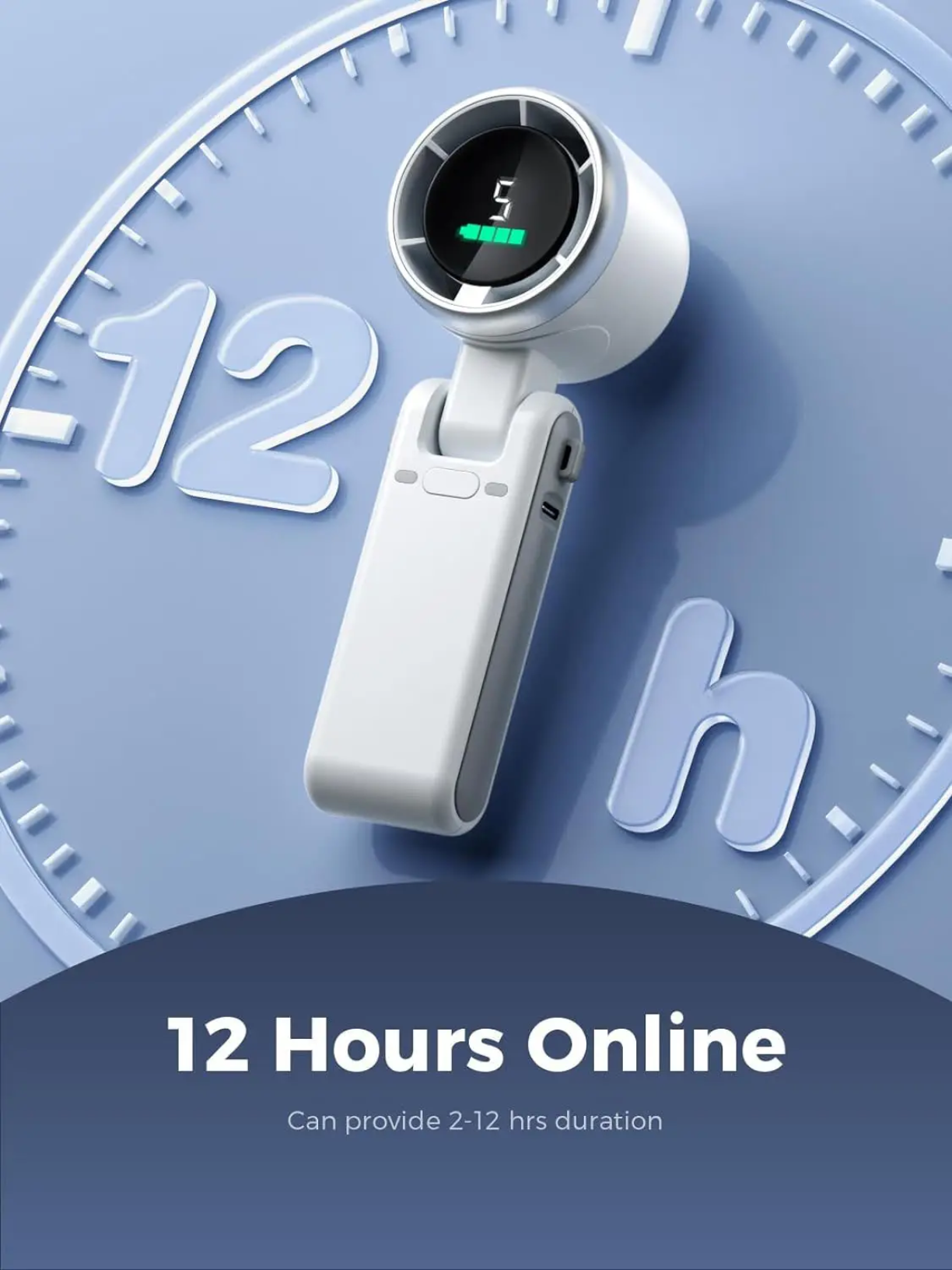 Picture of Portable Mini Turbo Fan  High-Spee Rechargeable USB Outdoor Sumn Phone Digital Display Foldable Handheld Rated Voltage DC 5v input: 1A Power: 7w
