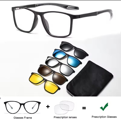 Picture of 5 In 1 Magnetic Clip-on Prescription Glasses TR90 Sports Polarized Myopia Sunglasses Unisex Anti Glare Driving Reading Glasses - one size