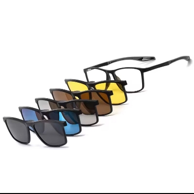 Picture of 5 In 1 Magnetic Clip-on Prescription Glasses TR90 Sports Polarized Myopia Sunglasses Unisex Anti Glare Driving Reading Glasses - one size
