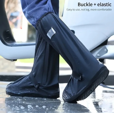 Picture of Rain Boot Shoe Cover Black Waterproof with Reflector High Top Clear Shoes Dust Covers for Motorcycle Bike Rain Cover Men Women