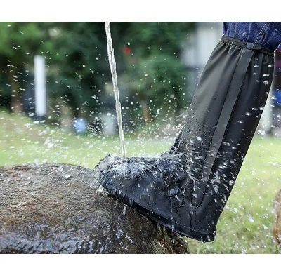 Picture of Rain Boot Shoe Cover Black Waterproof with Reflector High Top Clear Shoes Dust Covers for Motorcycle Bike Rain Cover Men Women
