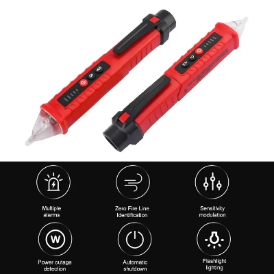 Picture of Non Contact AC Voltage Detector 12V-1000V sensitivity adjustable Pen style tester meter voltage indicator voltmeter - red