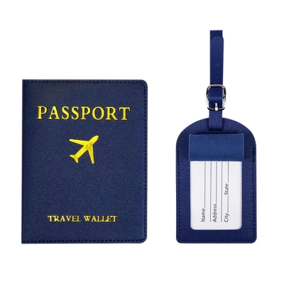 Picture of 2Pcs/Set PU Travel Passport Cover Luggage Tag Suitcase Identifier Label Baggage Boarding Bag Tag Name ID Address Passport Holder
