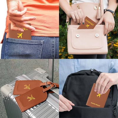 Picture of 2Pcs/Set PU Travel Passport Cover Luggage Tag Suitcase Identifier Label Baggage Boarding Bag Tag Name ID Address Passport Holder